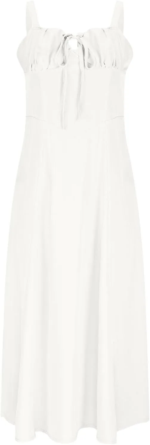 Ruziyoog Women Casual Sleeveless Dress Low Cut Spaghetti Straps Square Neck Y2k Dress Lace Up Flowy Swing Bustier Sundress