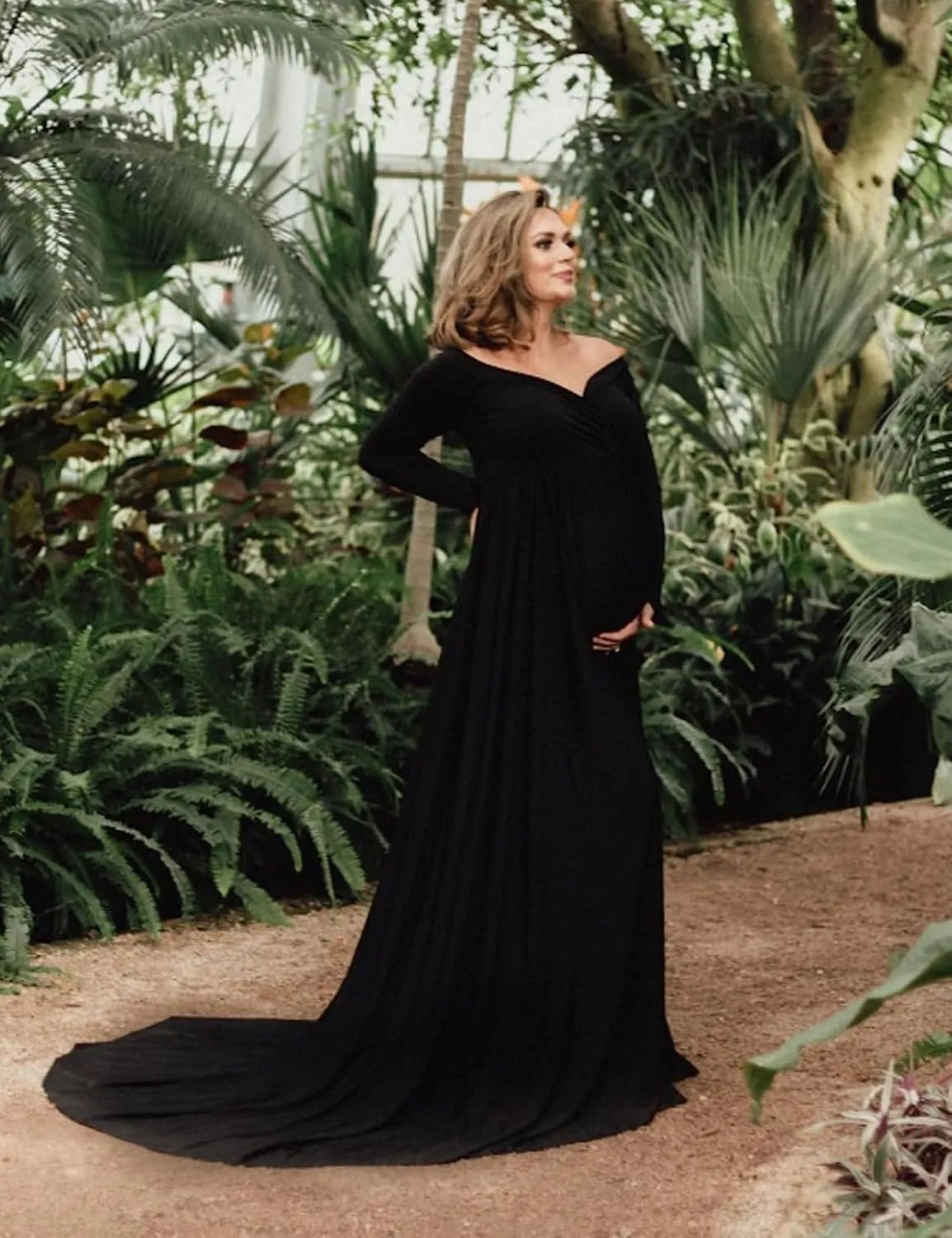 Saslax Maternity Off Shoulders Half Circle Gown for Baby Shower Photo Props Dress