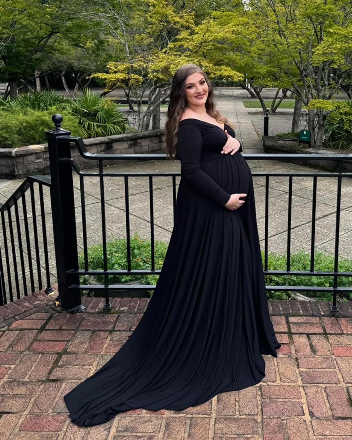 Saslax Maternity Off Shoulders Half Circle Gown for Baby Shower Photo Props Dress