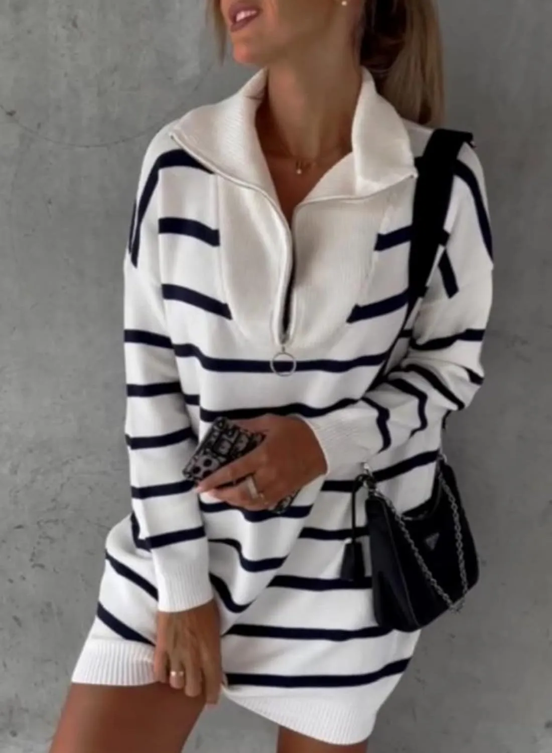 Sidefeel Women's 2024 Fall Sweater Dress Long Sleeve V Neck Striped Knit Bodycon Winter Dresses