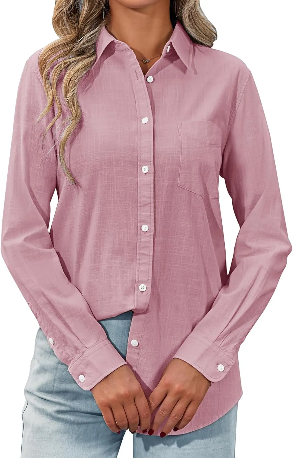 siliteelon Womens Button Down Shirt Linen Button Up Shirts for Women Long Sleeve Summer Shirt Collared Blouse Linen Tops