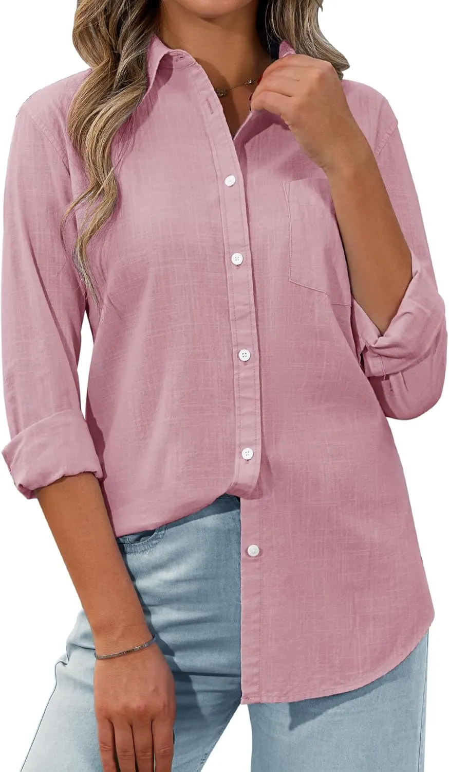 siliteelon Womens Button Down Shirt Linen Button Up Shirts for Women Long Sleeve Summer Shirt Collared Blouse Linen Tops
