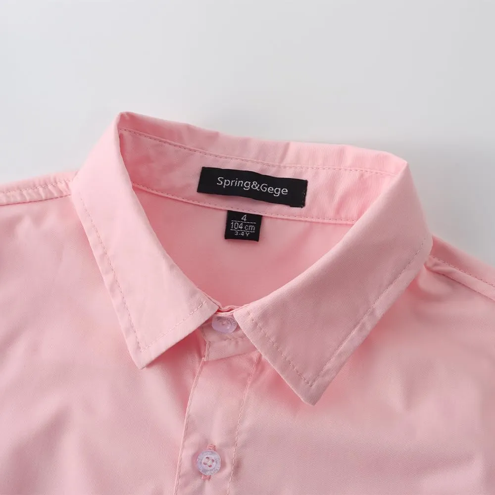 Spring&Gege Boys' Long Sleeve Dress Shirts Formal Uniform Poplin Solid
