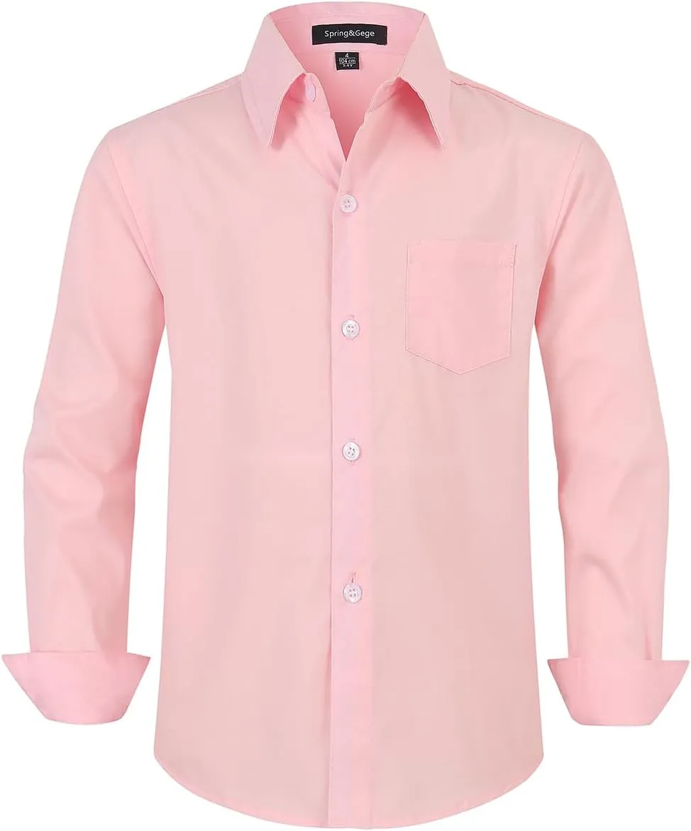 Spring&Gege Boys' Long Sleeve Dress Shirts Formal Uniform Poplin Solid