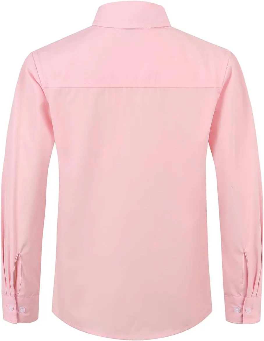 Spring&Gege Boys' Long Sleeve Dress Shirts Formal Uniform Poplin Solid