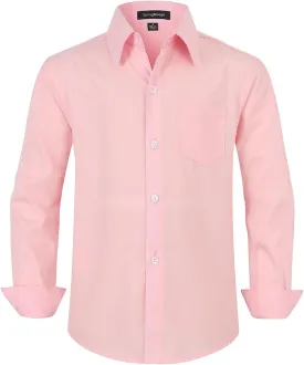 Spring&Gege Boys' Long Sleeve Dress Shirts Formal Uniform Poplin Solid