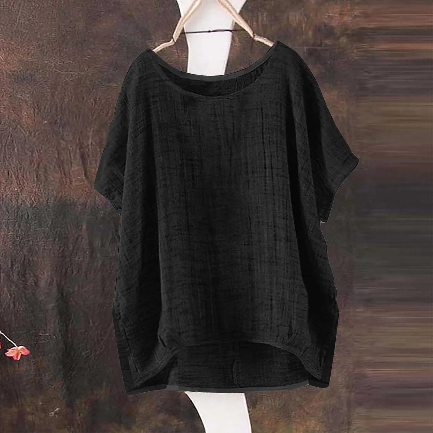 Summer Tops for Women 2025 Short Sleeve Crew Neck Linen Cotton Shirts Plus Size Gauze Casual Dressy Blouse Outfits