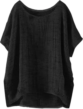 Summer Tops for Women 2025 Short Sleeve Crew Neck Linen Cotton Shirts Plus Size Gauze Casual Dressy Blouse Outfits
