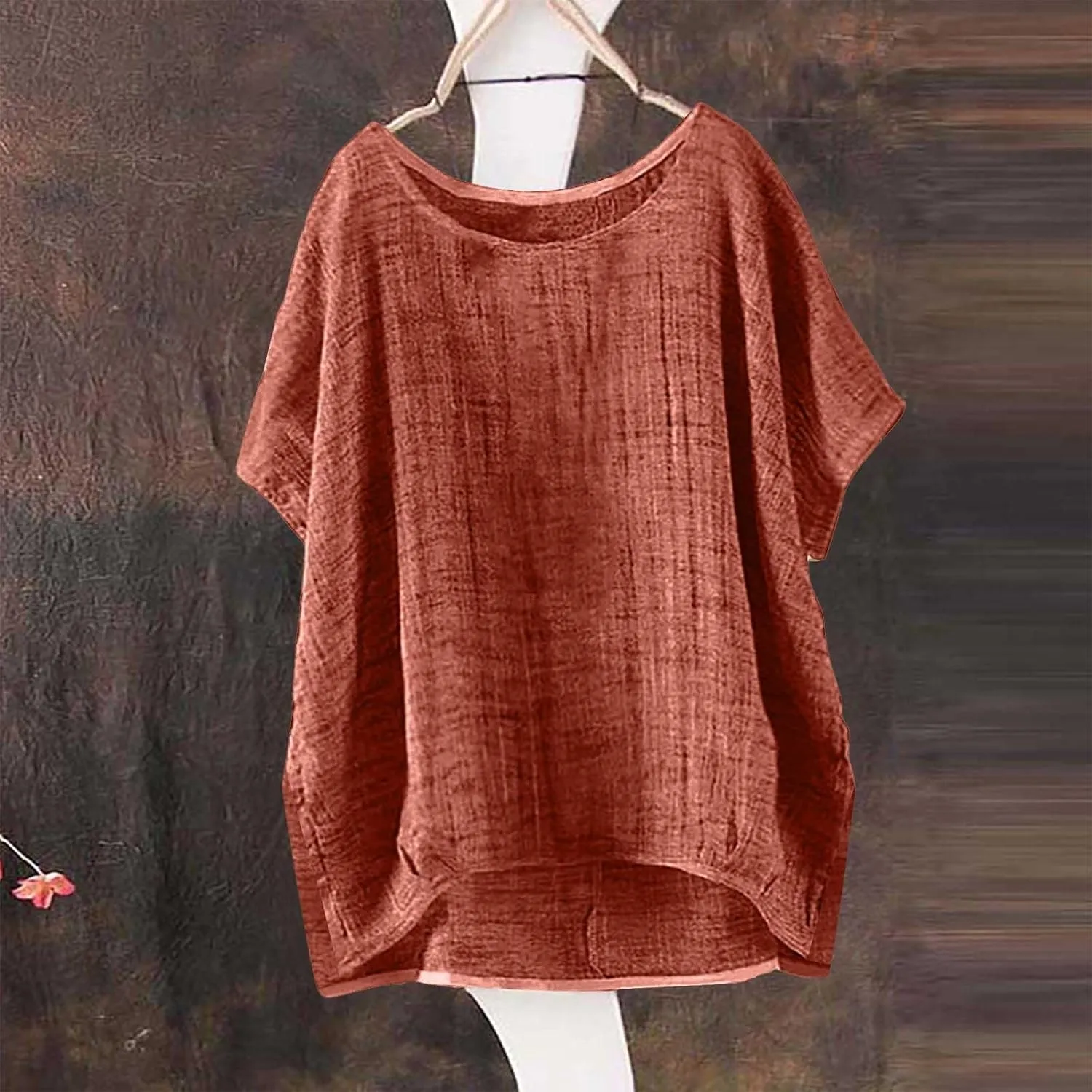 Summer Tops for Women 2025 Short Sleeve Crew Neck Linen Cotton Shirts Plus Size Gauze Casual Dressy Blouse Outfits