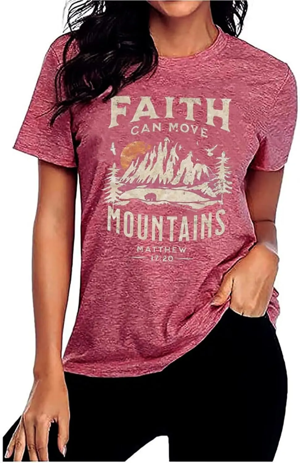 Sun and Mountain Shirt for Women Camping Hiking Shirt Sunrise Pine Tree Graphic Tees Nature Casual Short Sleeve Shirt