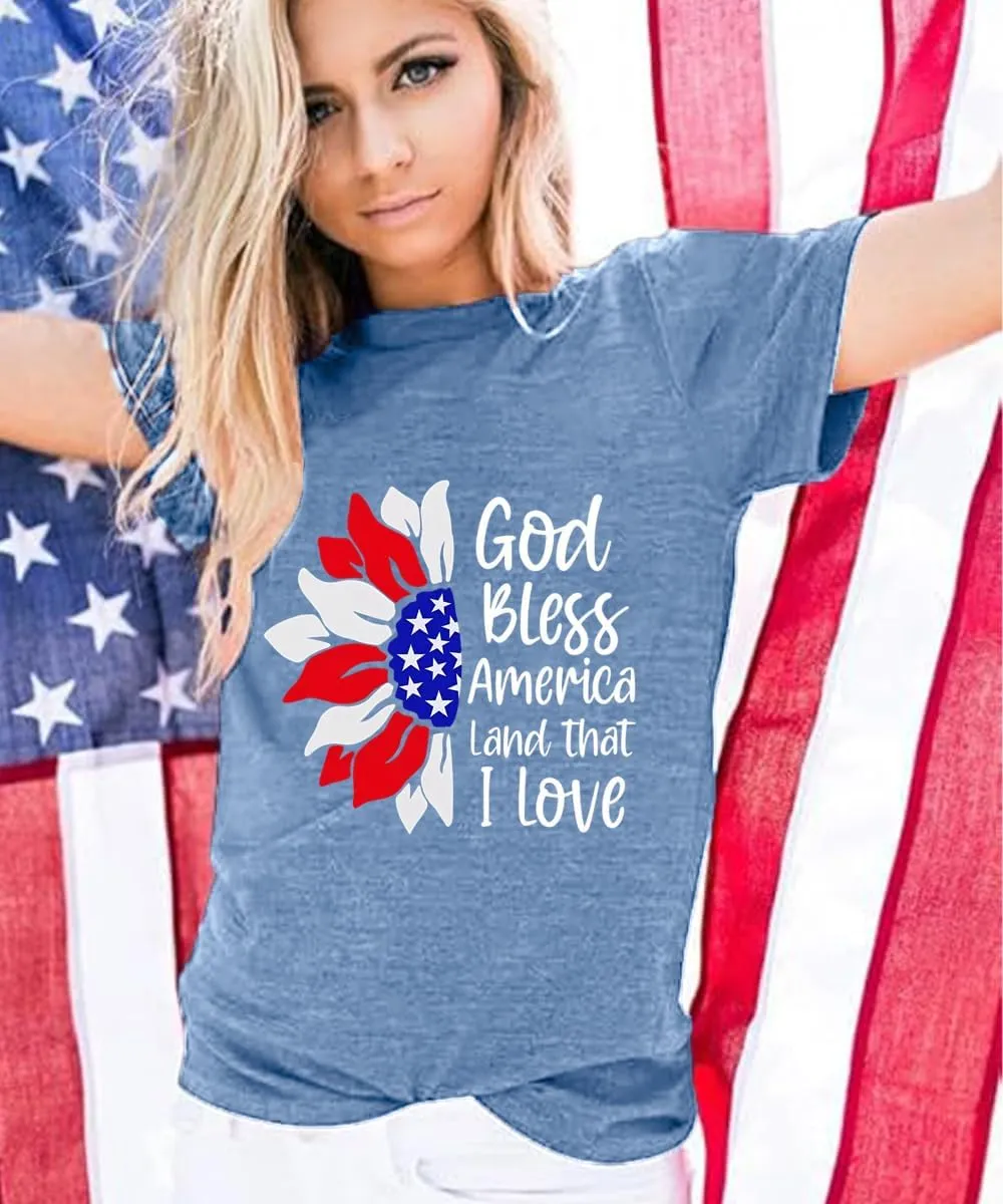 Sunflower Shirts for Women Funny Tshirts Graphic Tees Patriotic Shirts CuteSummer Athletic Tops Casual Women's Clothing