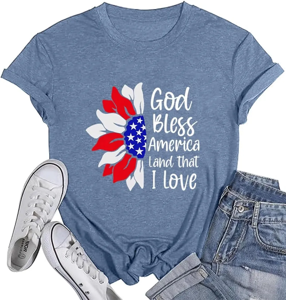 Sunflower Shirts for Women Funny Tshirts Graphic Tees Patriotic Shirts CuteSummer Athletic Tops Casual Women's Clothing