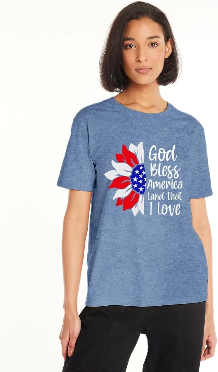 Sunflower Shirts for Women Funny Tshirts Graphic Tees Patriotic Shirts CuteSummer Athletic Tops Casual Women's Clothing