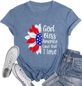Sunflower Shirts for Women Funny Tshirts Graphic Tees Patriotic Shirts CuteSummer Athletic Tops Casual Women's Clothing