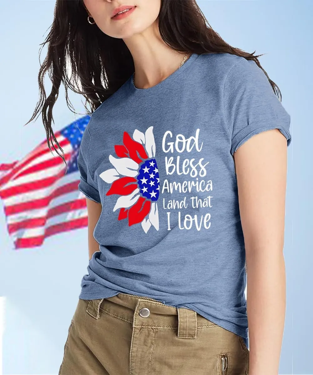 Sunflower Shirts for Women Funny Tshirts Graphic Tees Patriotic Shirts CuteSummer Athletic Tops Casual Women's Clothing