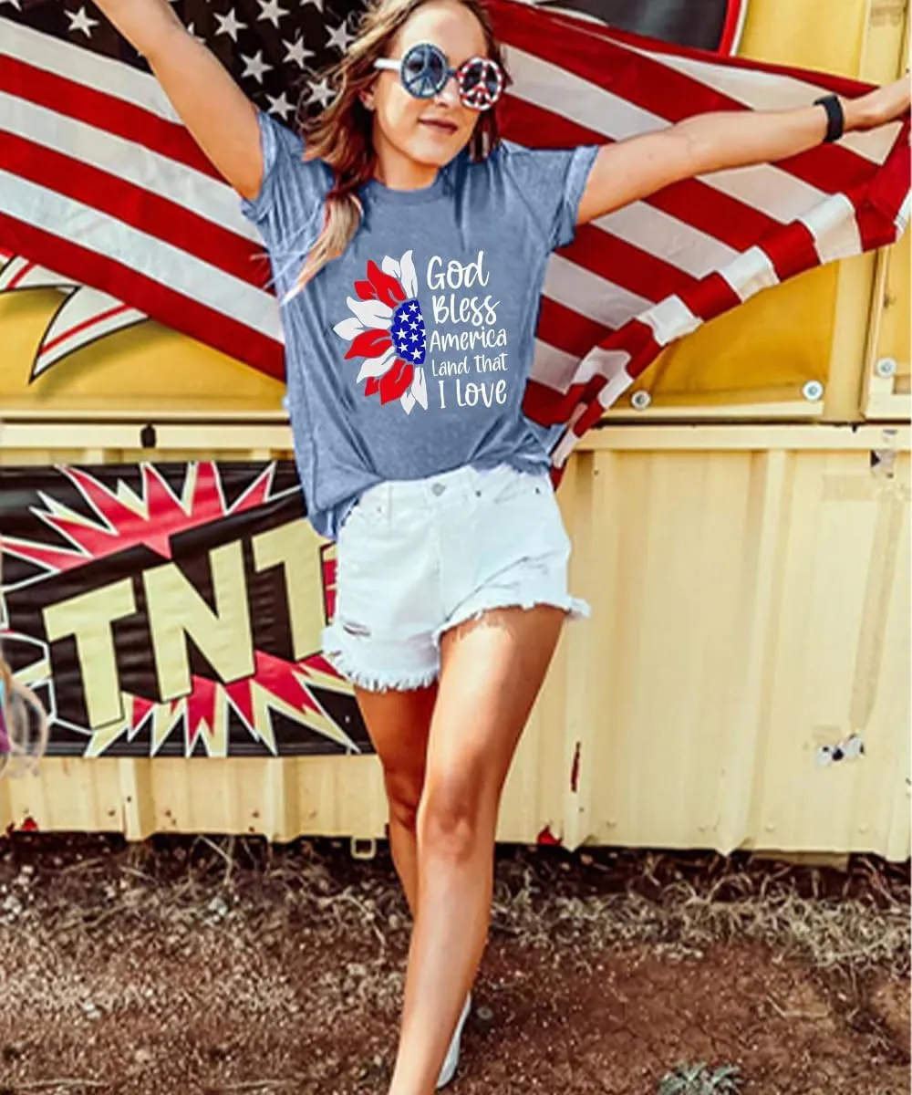 Sunflower Shirts for Women Funny Tshirts Graphic Tees Patriotic Shirts CuteSummer Athletic Tops Casual Women's Clothing