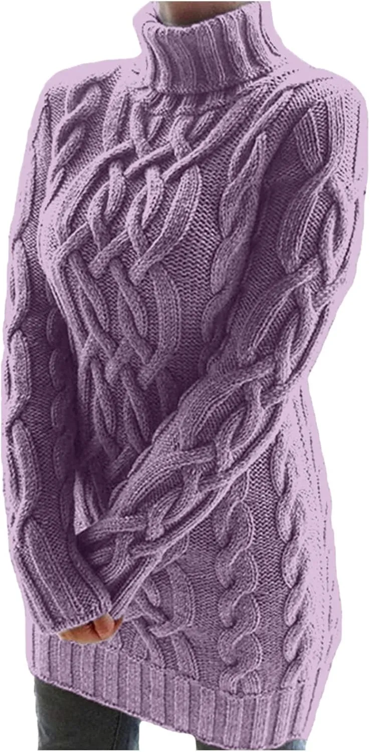 Sweater Dress for Women Oversized Crewneck Long Sleeve Mini Dress Solid Chunky Knit Sweater 2024 Fall Winter Pullover