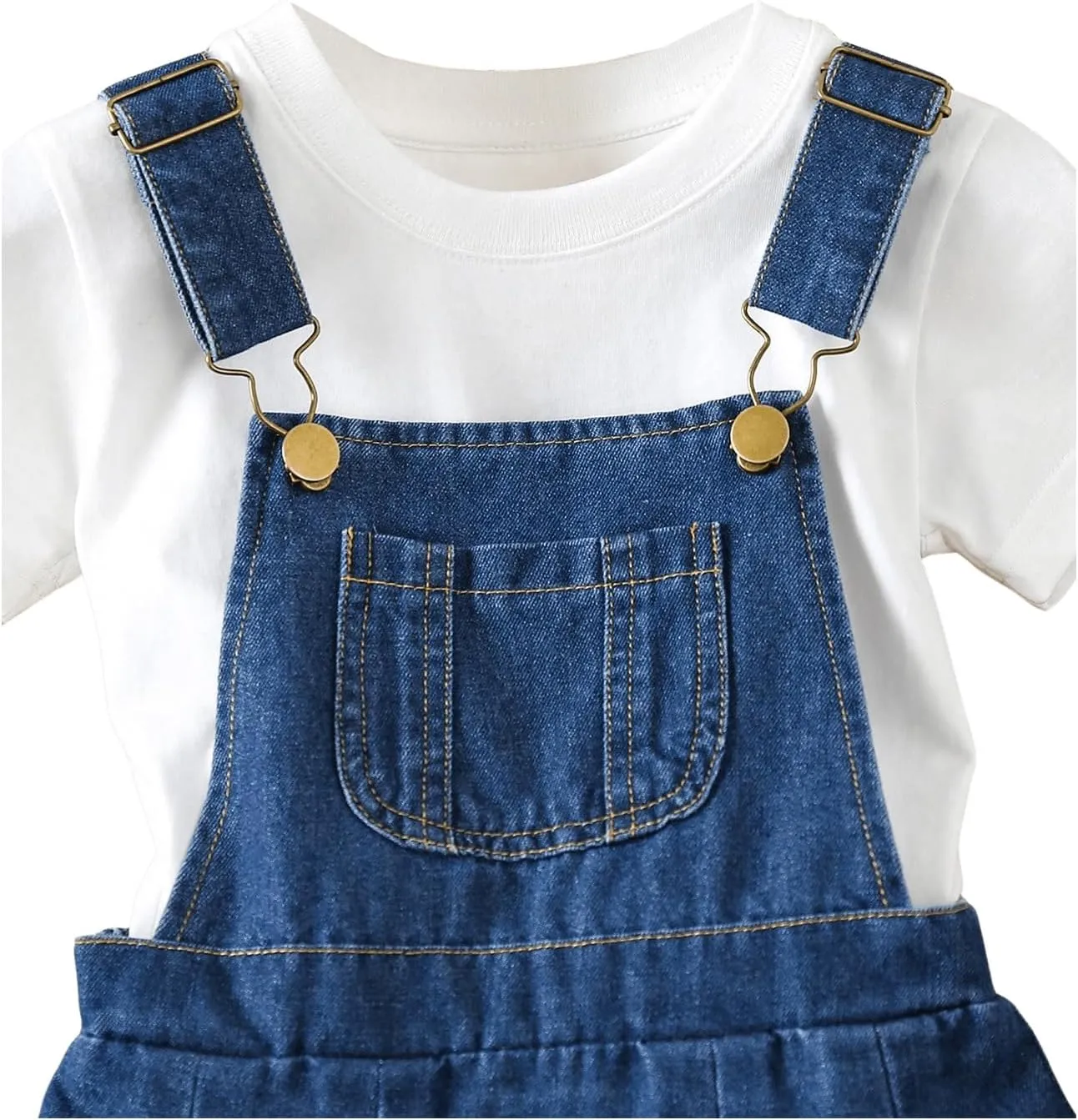 SweatyRocks Girl's Denim Skirt Pleated Hem A Line Soft Stretchy Jean Overall Dress with Pocket