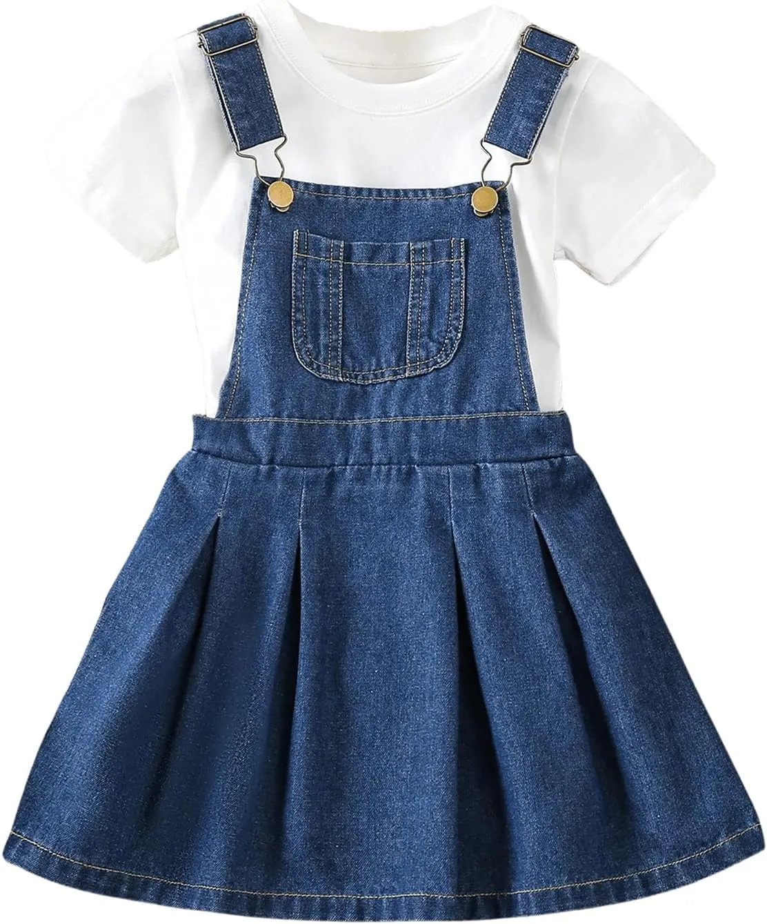 SweatyRocks Girl's Denim Skirt Pleated Hem A Line Soft Stretchy Jean Overall Dress with Pocket