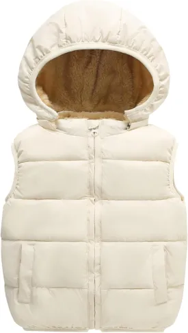 Toddler Puffer Vest Boys Girls Fleece Vest Puffy Toddler Boy Sleeveless Jacket Coat with Removable Hood
