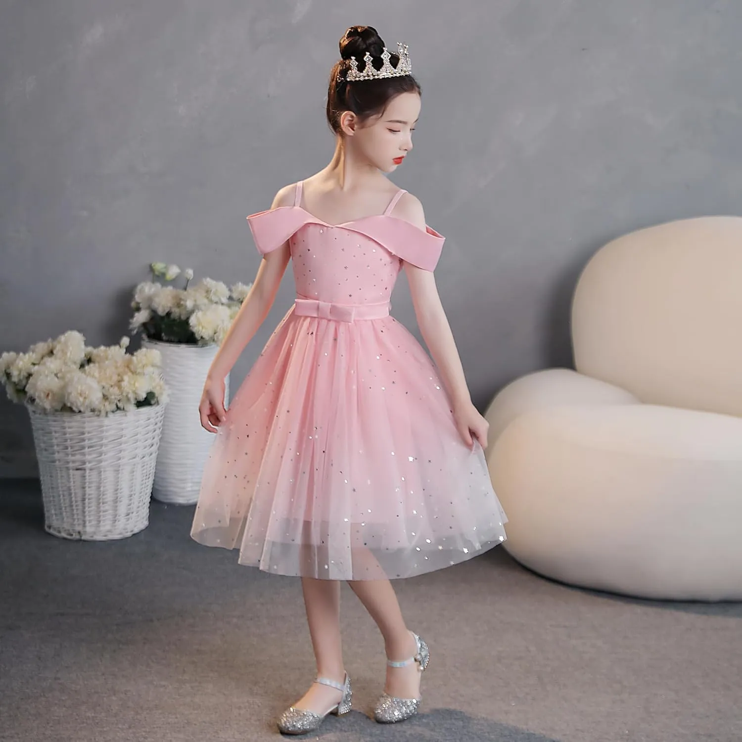 Toddler Rainbow Pageant Dresses for Girls Tutu Party Sparkly Princess Gown 2-10Years