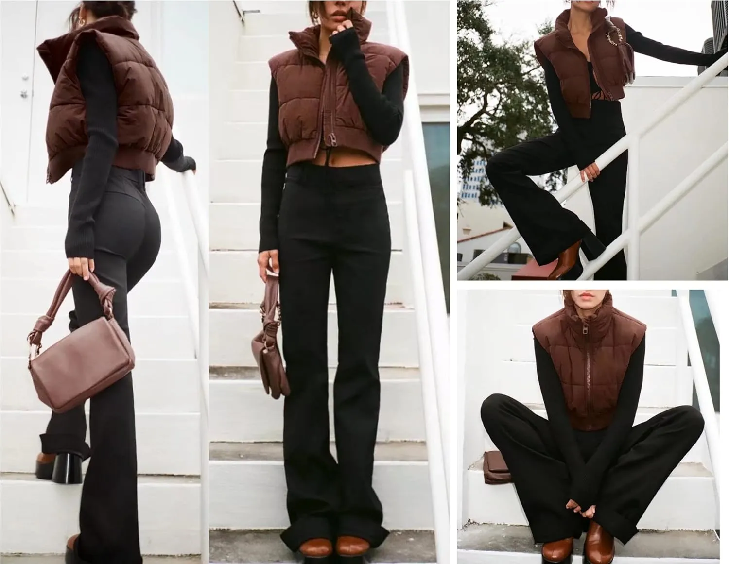 UANEO Cropped Puffer Vest Women Zip Up Stand Collar Sleeveless Padded Crop Puffy Vests