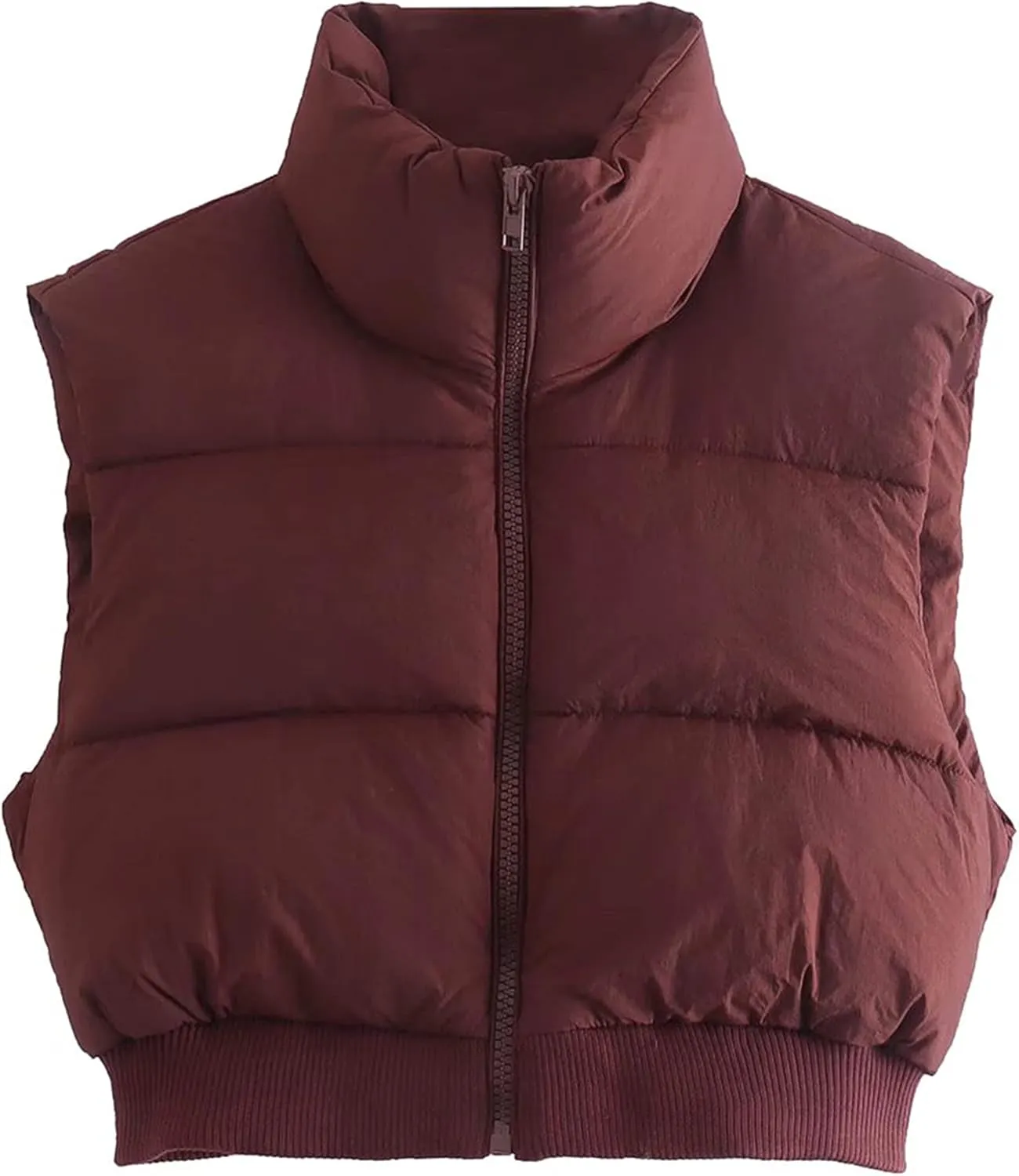 UANEO Cropped Puffer Vest Women Zip Up Stand Collar Sleeveless Padded Crop Puffy Vests