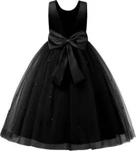 Uhnice Flower Girl Dress Satin Ball Gown for Wedding Party with Bowknot