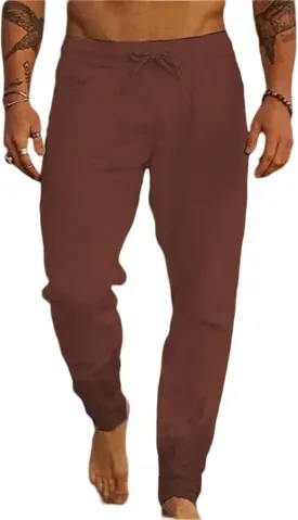 Wankang Men's Linen Pants Casual Loose Fit Comfort Long Lounge Pant Summer Lightweight Drawstring Yoga Beach Trousers for Men