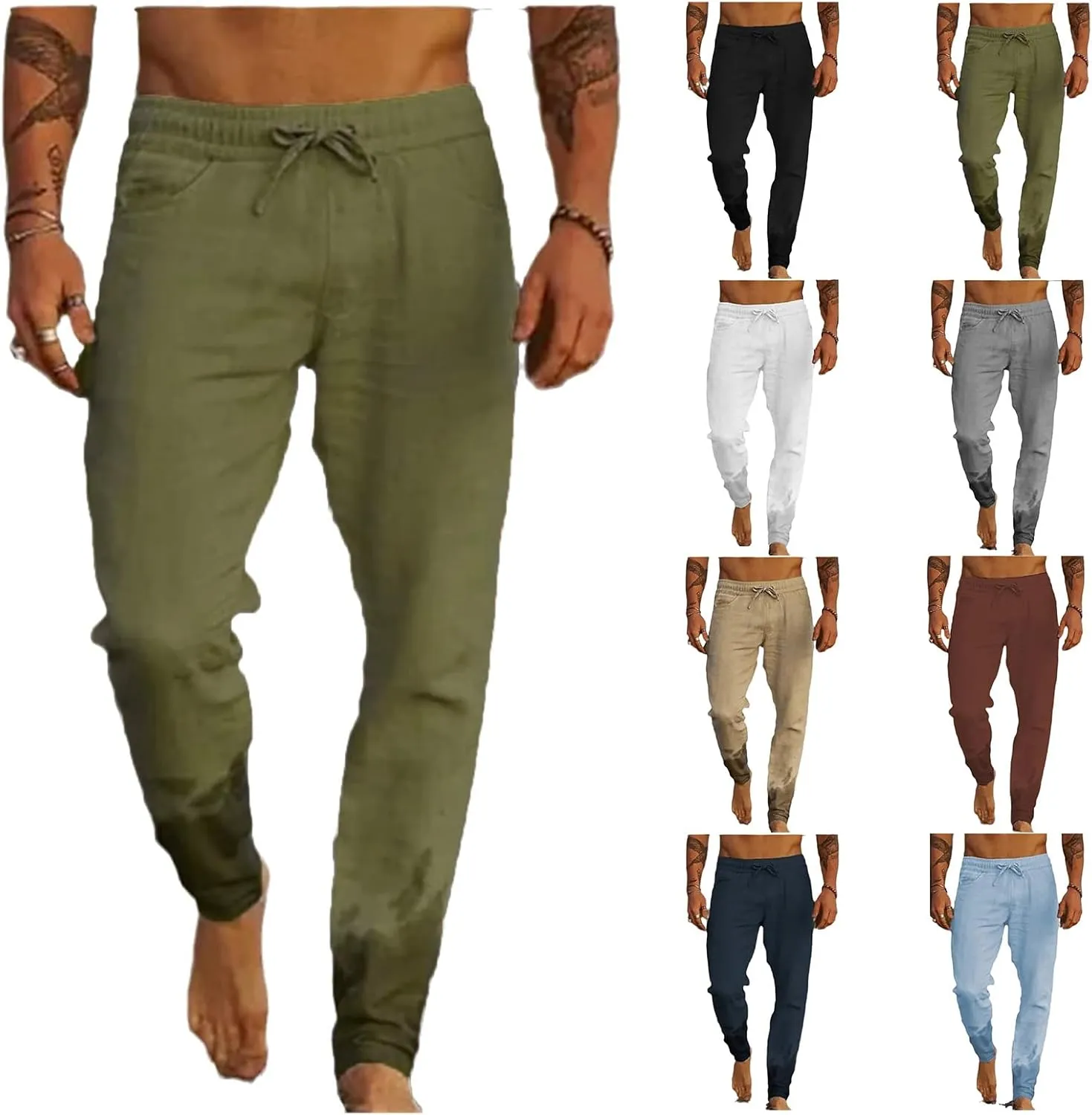Wankang Men's Linen Pants Casual Loose Fit Comfort Long Lounge Pant Summer Lightweight Drawstring Yoga Beach Trousers for Men