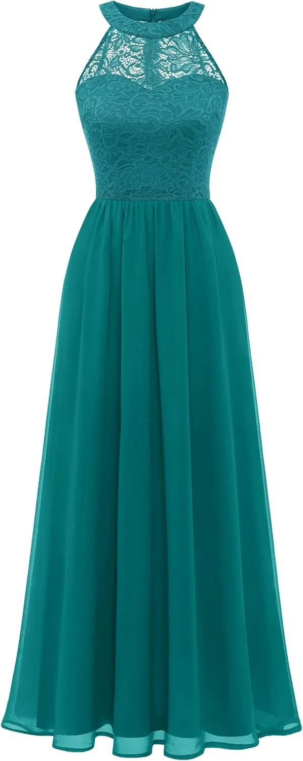 Wedtrend Women's Formal Dress, Halter Long Prom Dress Floral Lace Bridesmaid Dresses