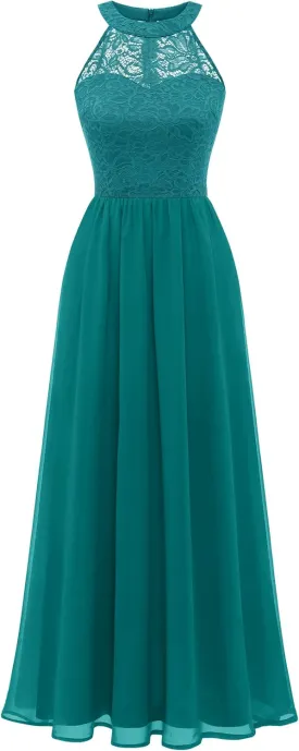 Wedtrend Women's Formal Dress, Halter Long Prom Dress Floral Lace Bridesmaid Dresses