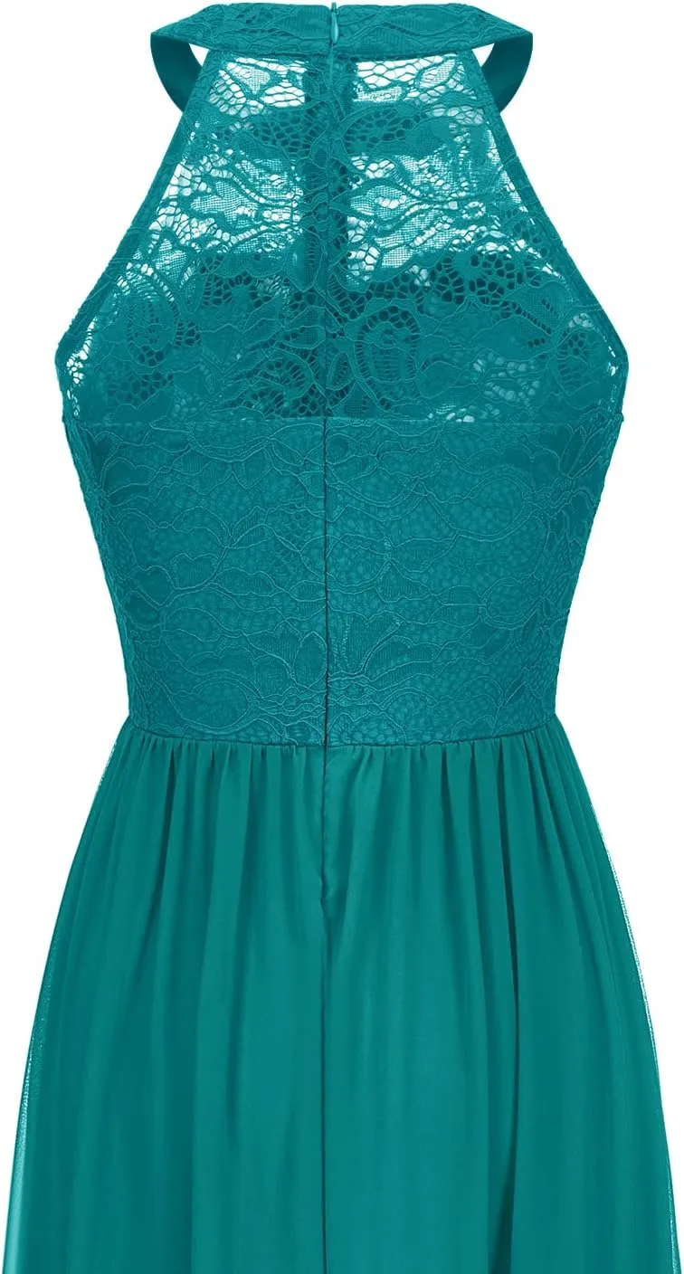 Wedtrend Women's Formal Dress, Halter Long Prom Dress Floral Lace Bridesmaid Dresses