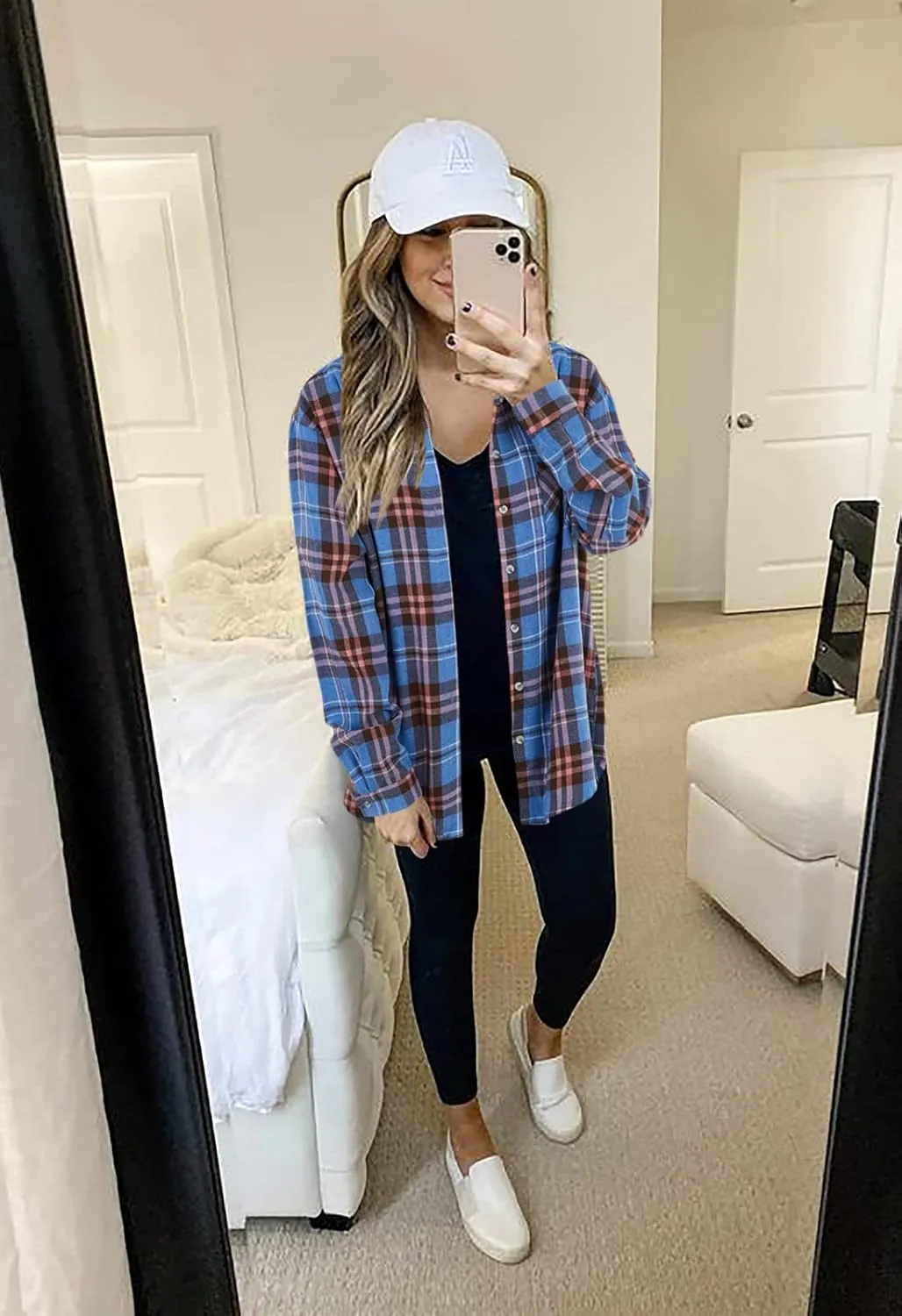 Wenrine Womens Long Sleeve Button Down Shirt Casual Plaid Flannel Shirt Collared Blouse Tops