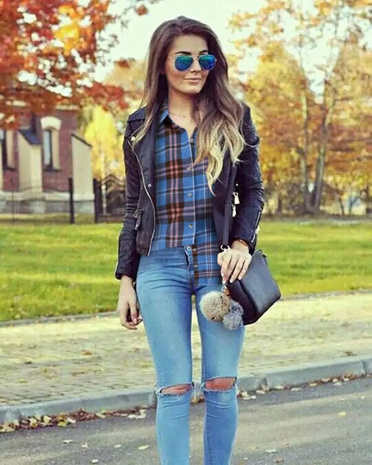 Wenrine Womens Long Sleeve Button Down Shirt Casual Plaid Flannel Shirt Collared Blouse Tops