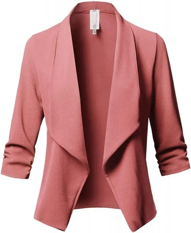 Women 3/4 Sleeve Blazer Lightweight Cropped Open Front Cardigan Jacket Casual Work Office Blazer Thin Outwear Coat Tops