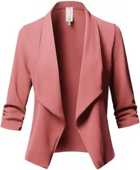 Women 3/4 Sleeve Blazer Lightweight Cropped Open Front Cardigan Jacket Casual Work Office Blazer Thin Outwear Coat Tops