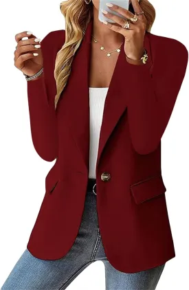 Women Blazers for Work Casual Button Lapel Open Front Business Blazer Dressy Long Sleeve Suit Jackets with Pocket