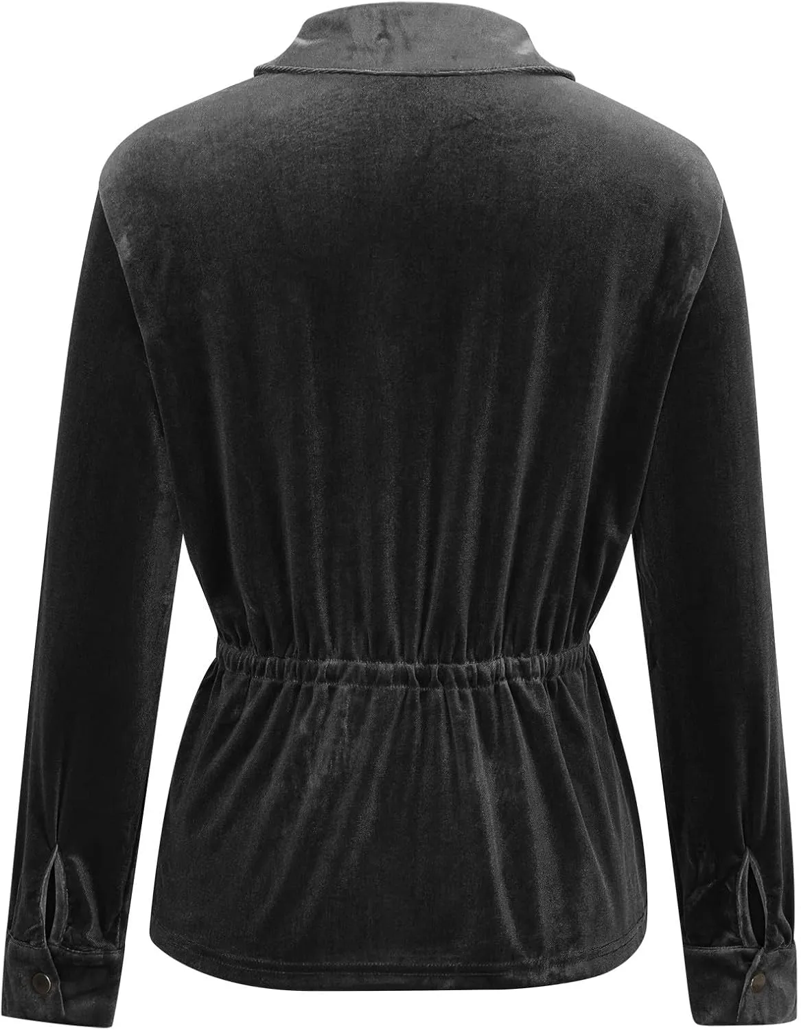 Women Oversize Velvet Shirt Casual Long Sleeve Solid Color Velour Jacket Cute Laple Button Blouse Tops with Pockets