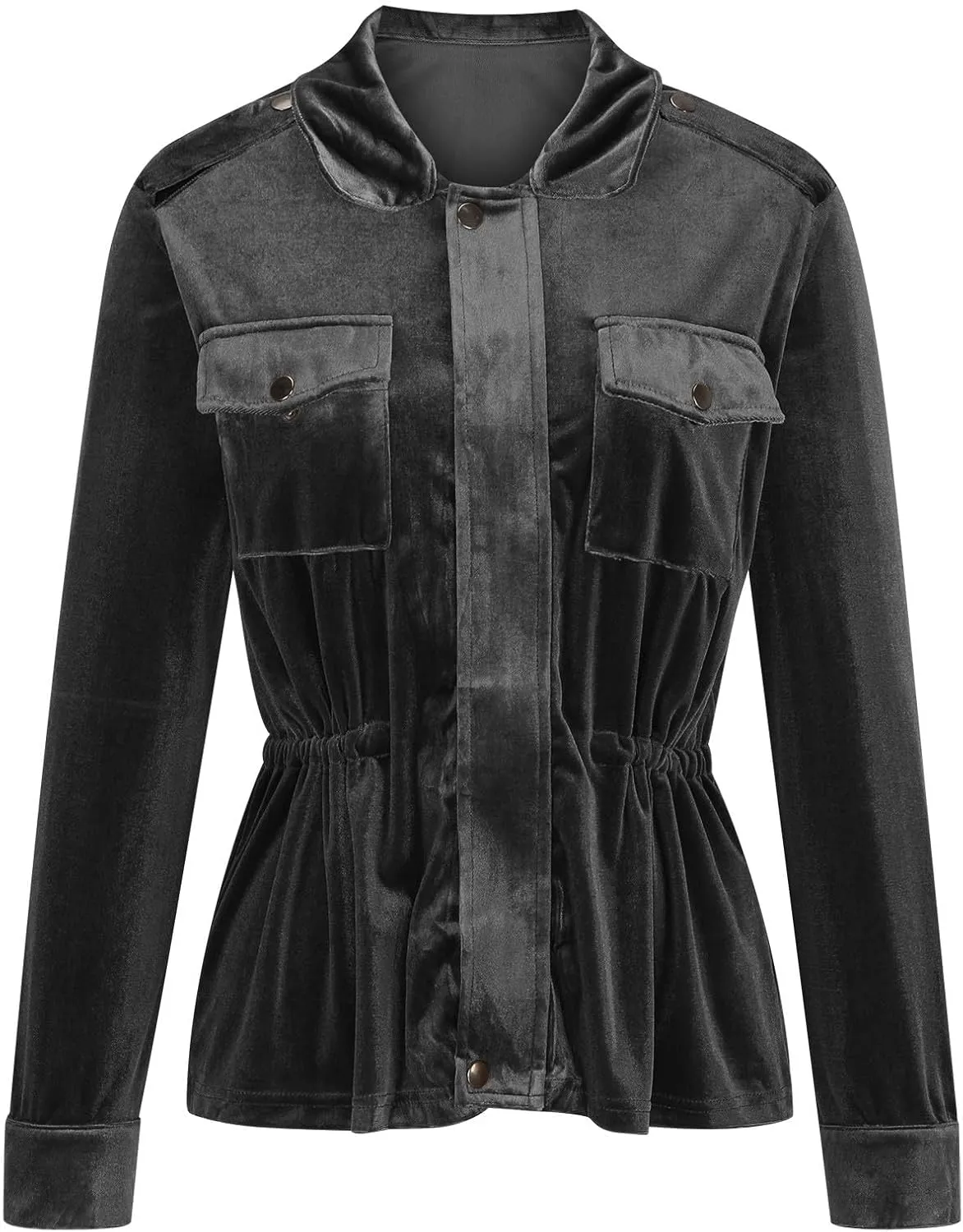 Women Oversize Velvet Shirt Casual Long Sleeve Solid Color Velour Jacket Cute Laple Button Blouse Tops with Pockets