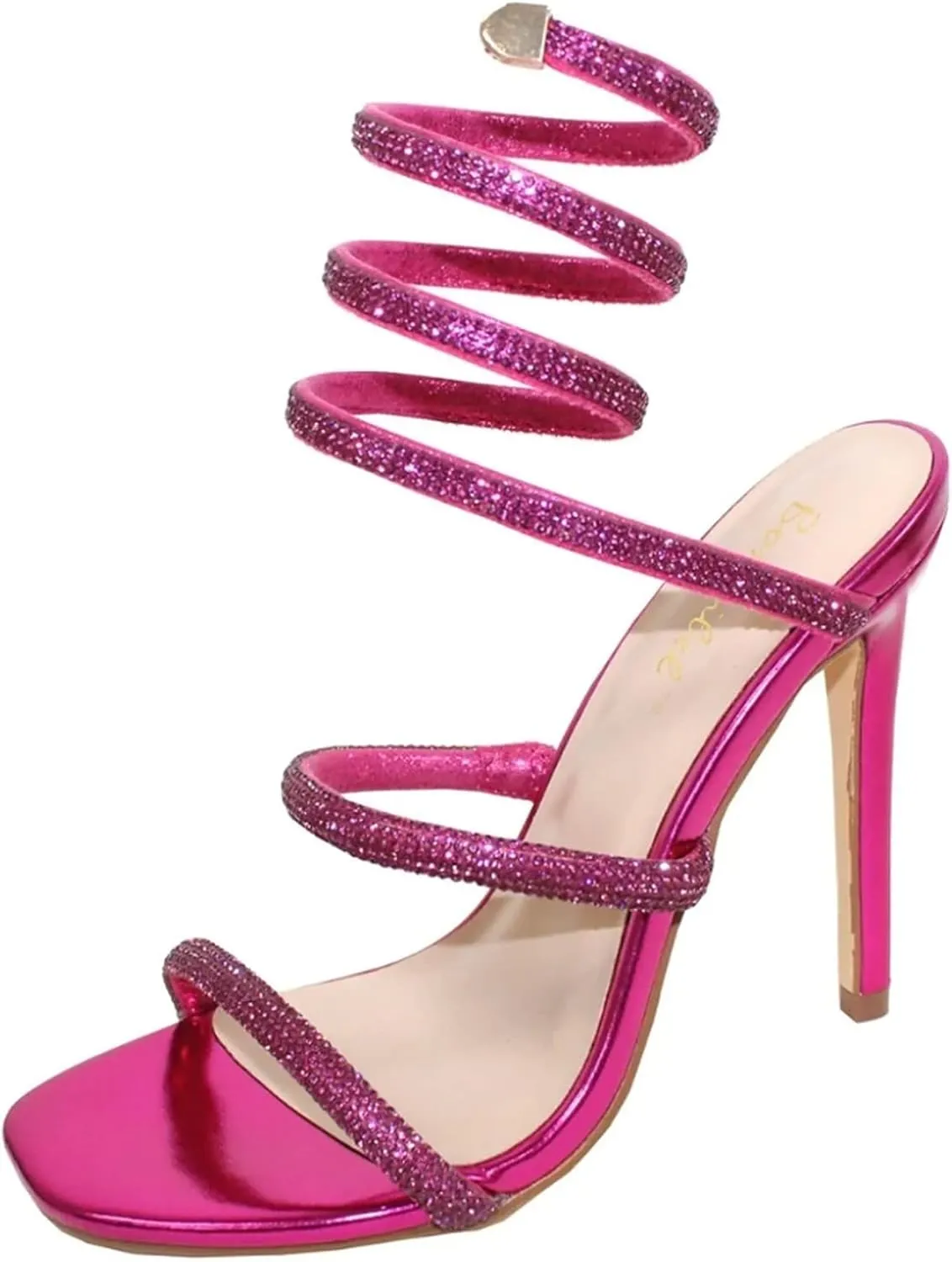 Women Rhinestone Spiral Ankle Wrap Strap High Heels Sandals