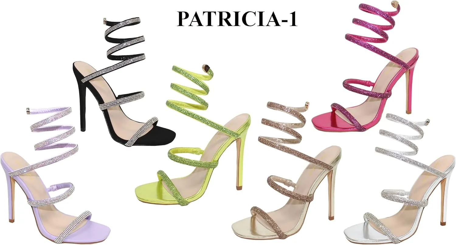 Women Rhinestone Spiral Ankle Wrap Strap High Heels Sandals