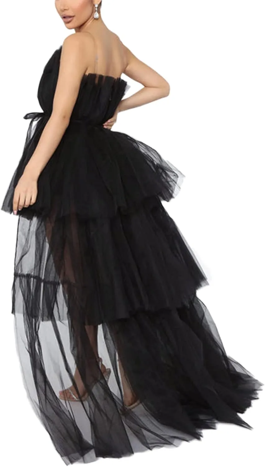 Women 's High Low Tulle Dress Strapless Off Shouler Tiered Cocktail Party Dress Prom Gown Evening Dress