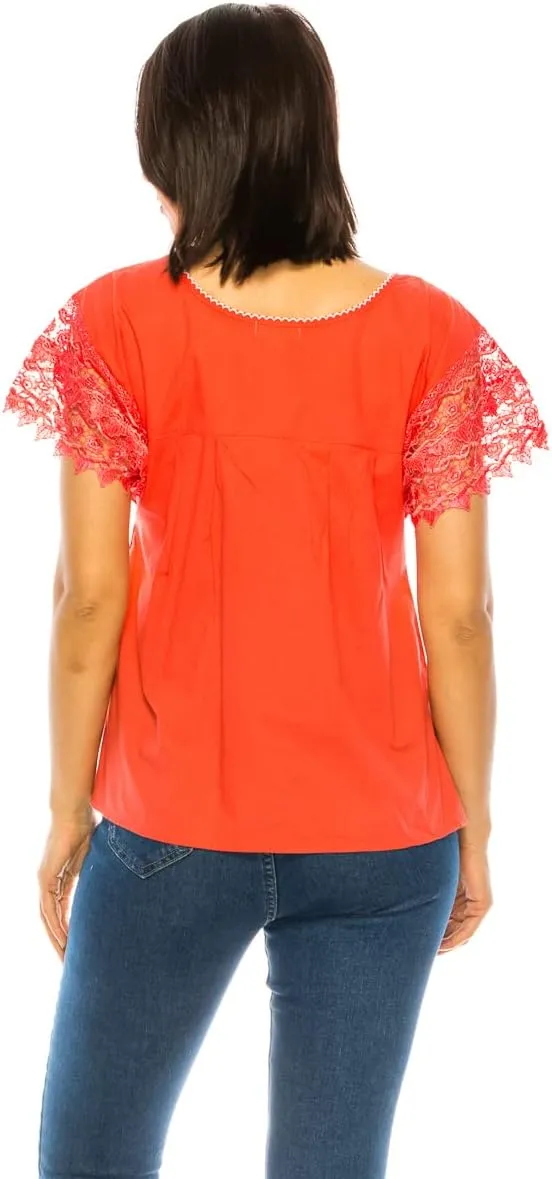 Women Traditional Puebla Mexican Embroidered Blouse