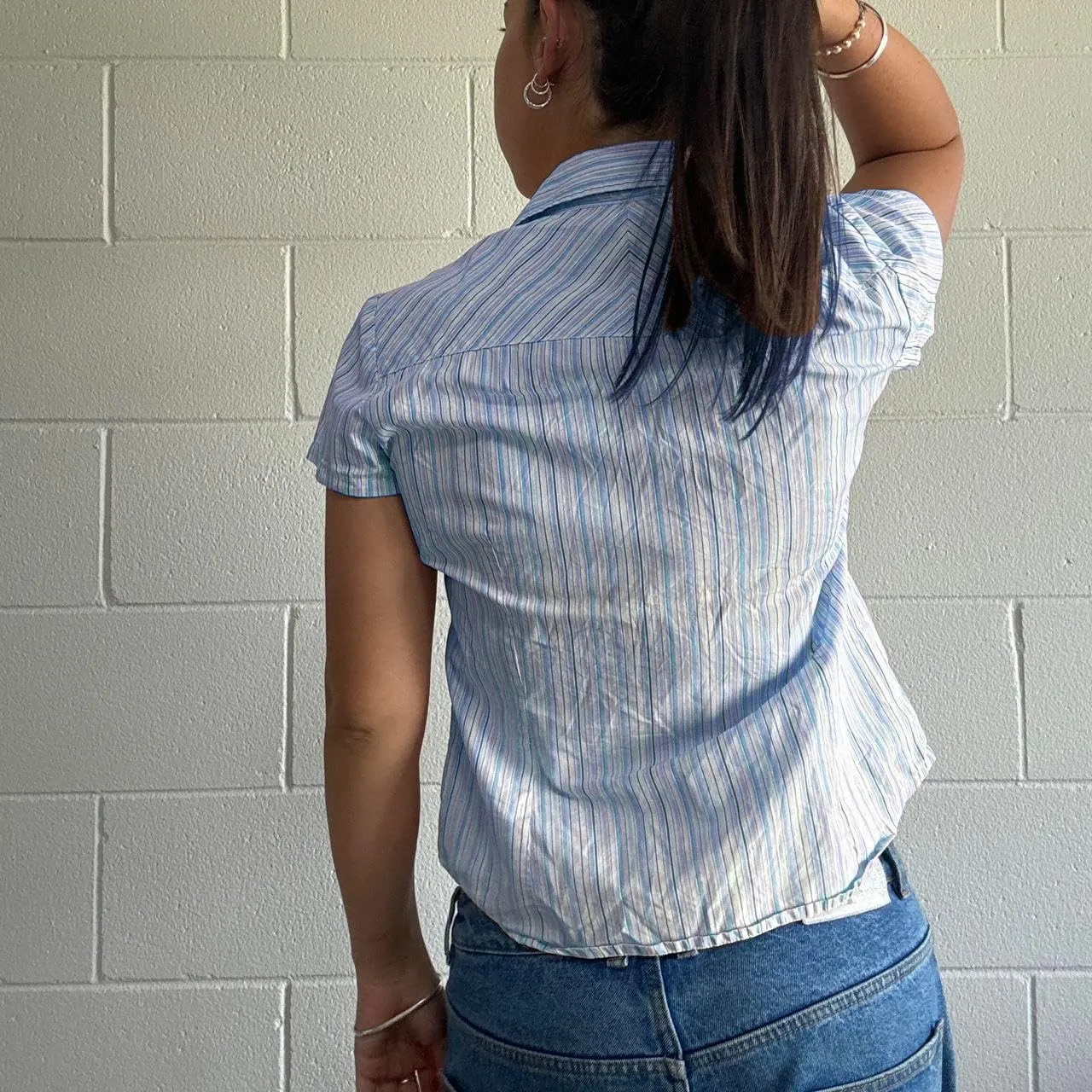 Women Y2K Plaid Button Down Shirt Coquette Short Sleeve V Neck Blouses Top Vintage Preppy Crop Shirt Tops