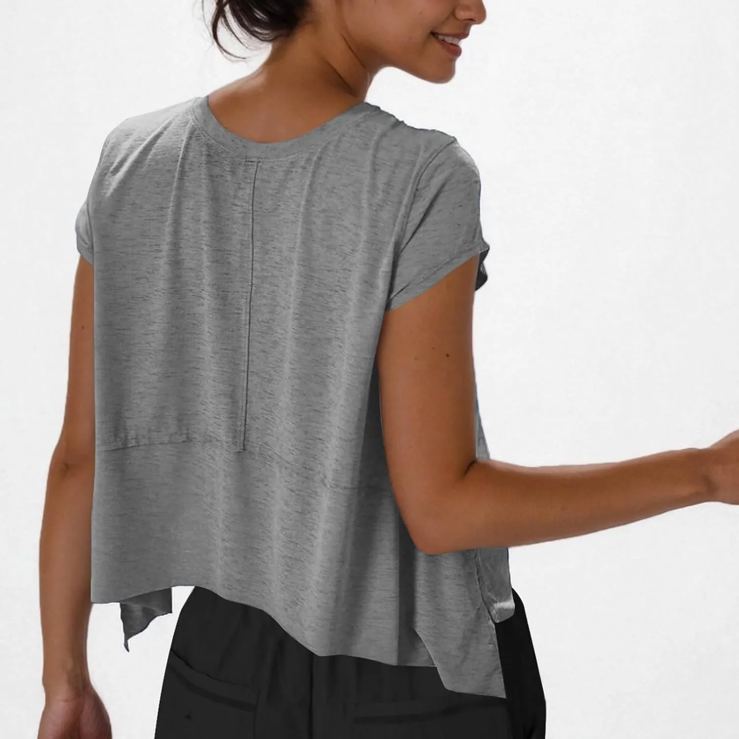 Women's Athletic T-Shirts Fashion Irregular Hem Crewneck Cap Sleeve Cropped Tops Lightweight Breathable Yoga Gym Tees