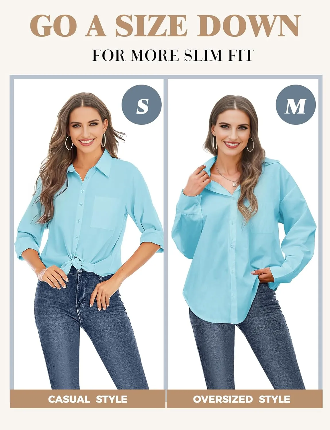Womens Button Down Shirts, Long Sleeve Cotton Blouse for Women Casual, Collar Long Sleeve Blouse Tops for Pocket