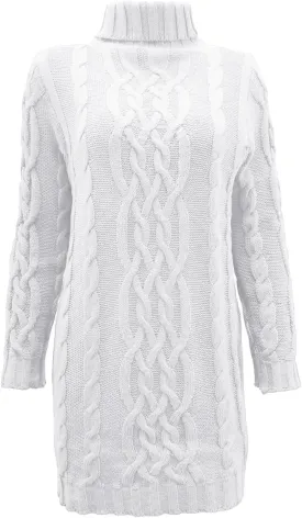 Womens Cable Knit Sweater Dress Turtleneck Long Sleeve Pullover Jumper Dresses Slim Fit Chunky Sweaters Fall Winter