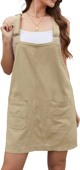 Women's Denim Adjustable Straps Front Pockets Jeans Rompers Denim Overall Dress