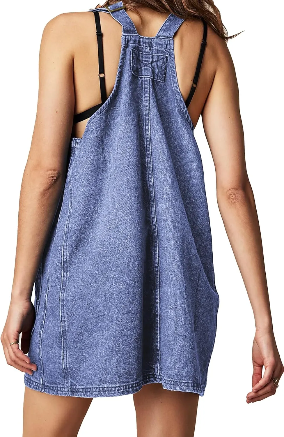Womens Denim Overalls Dress Casual Summer Loose Bib Rompers Jumpers Adjustable Straps Jean Overall Dress
